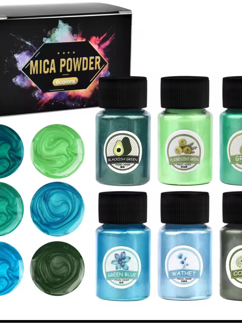 6 pieces Mica Powder Pigment Set — Shimmer making art jewelry multiple art work